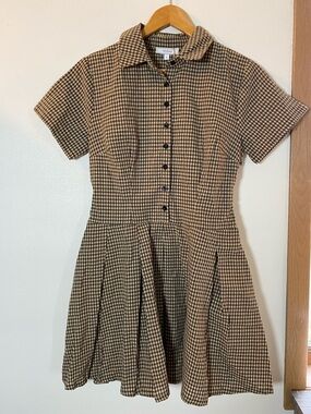 RIHOAS Brown and Black Gingham Short Sleeve Mini Dress